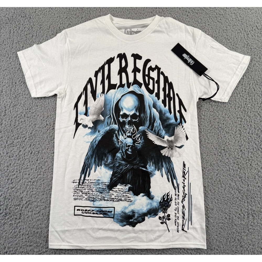 Civil Regime x Darc Sport‎ Oversized T Shirt Adult Small White Skull Roeses Dove